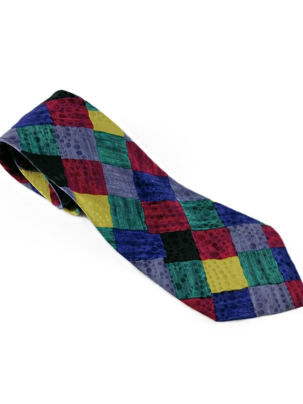 Zanzara Carnaval de Venise Wide Width Tie Purple Multi Diamond Print 100% Silk